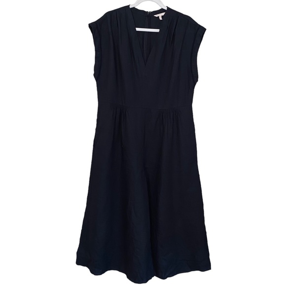 PLUS Rebecca Taylor 100% Linen Classic Black Wide Leg Cropped Jumpsuit Size 14 - Picture 2 of 8